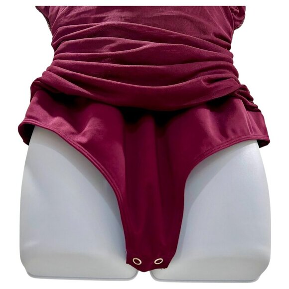 Express Maroon Ruched Body Contour Bodysuit XL - Picture 5 of 16